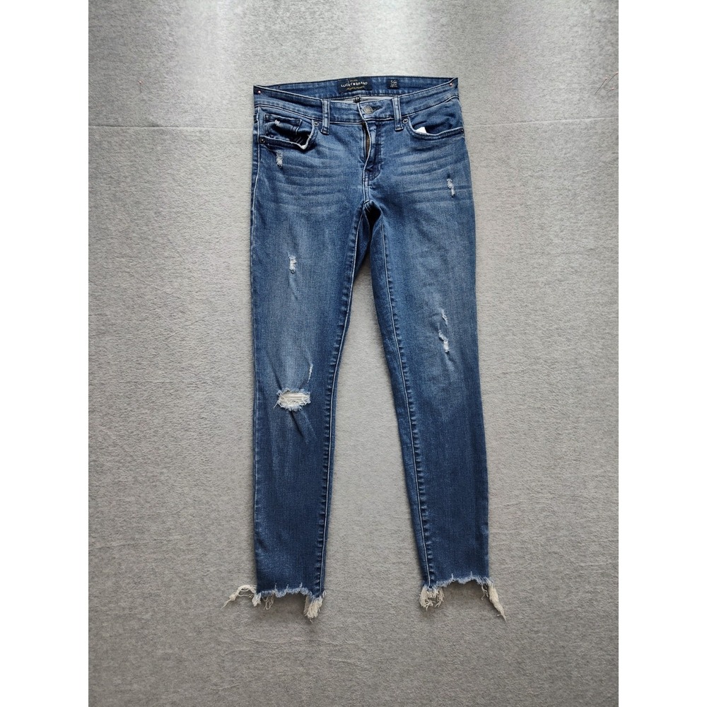 Lucky Brand Women Denim Jeans 2/26 Blue Zip Button 5 Pockets‎ Distressed Casual